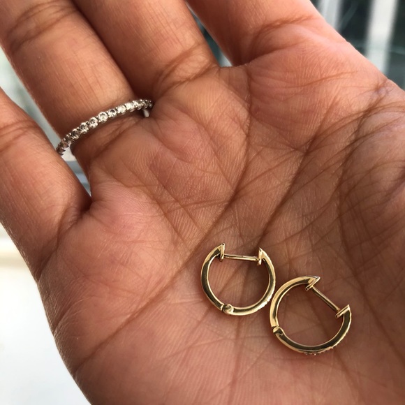 Diamond Huggie Earrings 14k 🤍SALE🤍 - Picture 2 of 9
